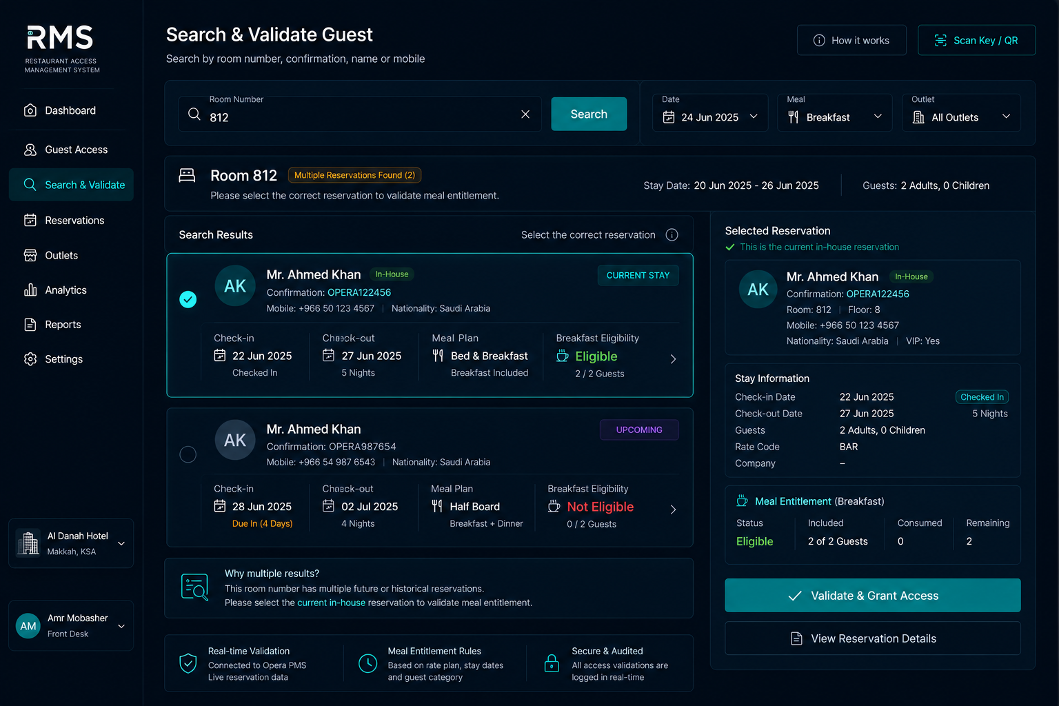 Guest search and validation screen